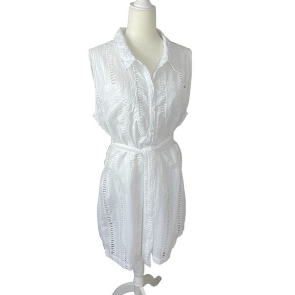 Spartina 449 Eliza Eyelet Sleeveless Shirt Dress Size Large Timeless - Picture 5 of 13